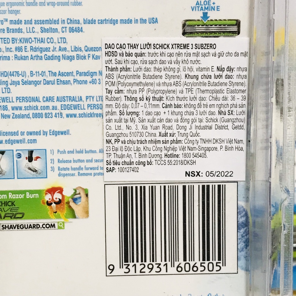 Dao Cạo/ lưỡi dao cạo Schick Xtreme3 4S Sub Zero