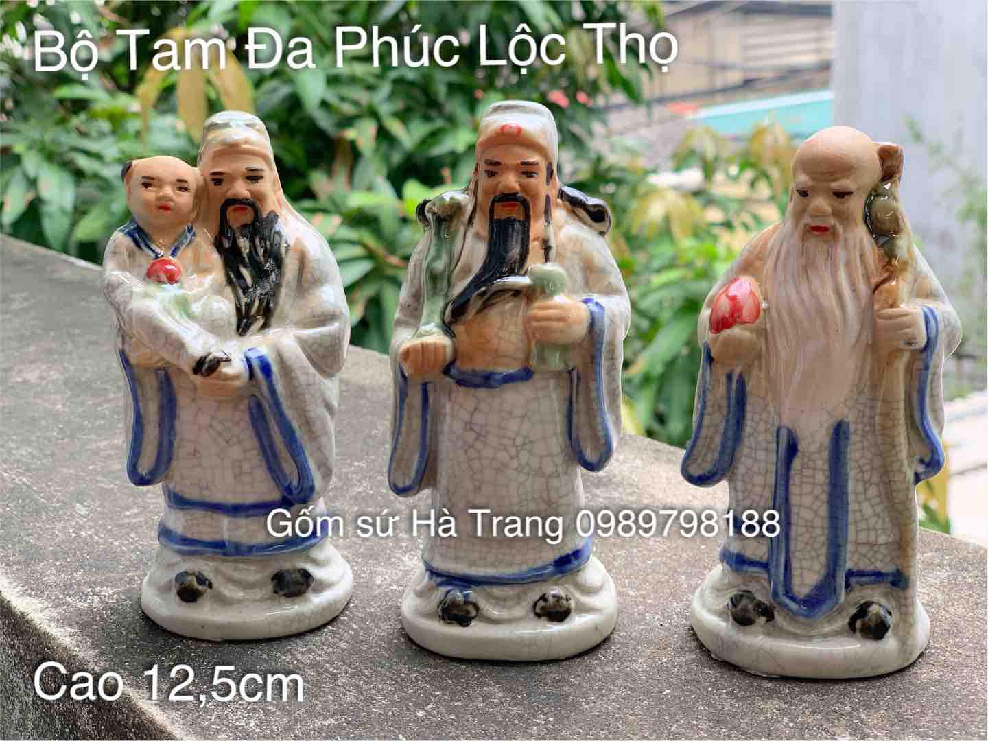 Bộ tượng Tam Đa Phúc Lộc Thọ gốm sứ Bát Tràng trang trí tiểu cảnh