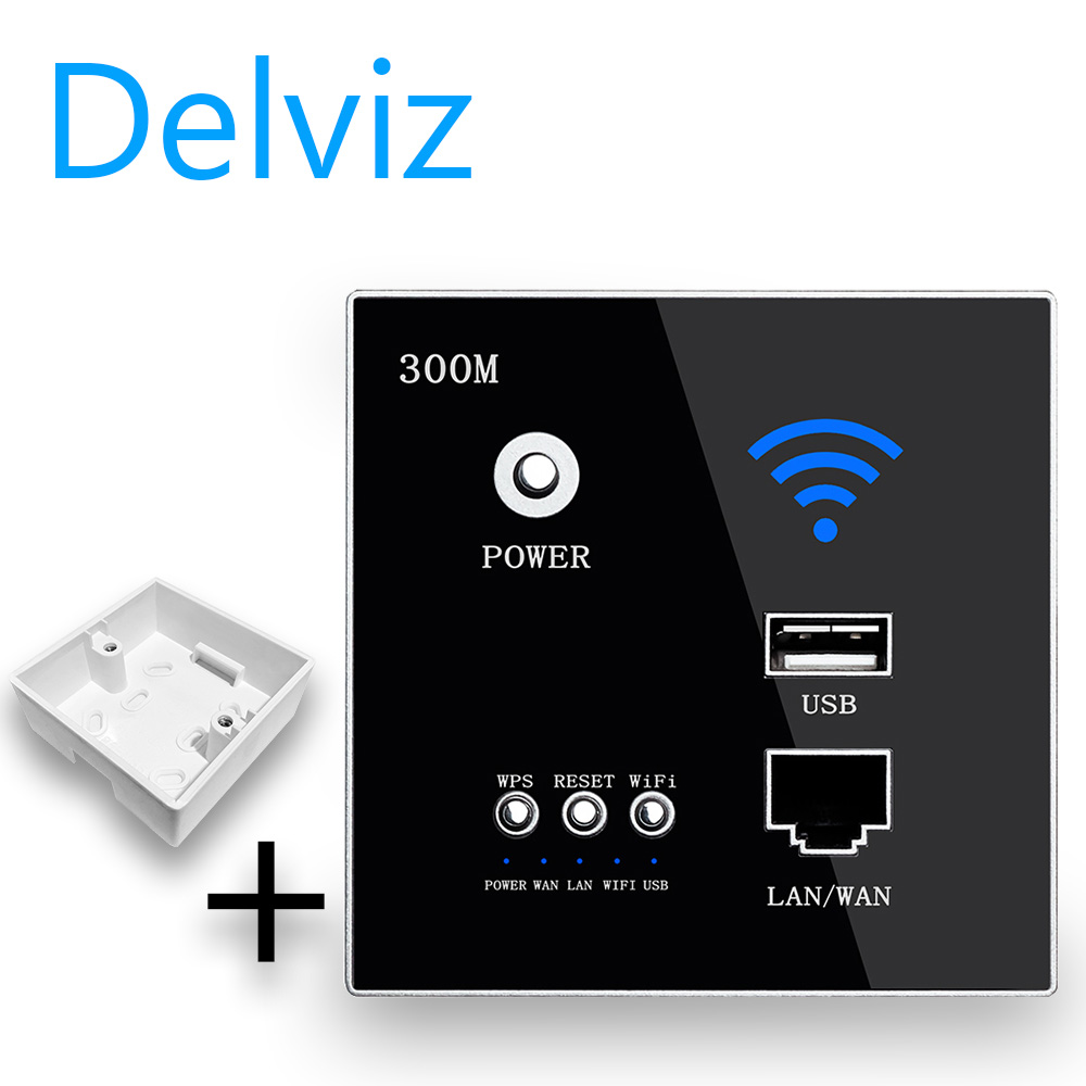 Delviz Rj45 Wireless WiFi socket with AP Relay Smart USB charging socket and 300Mbps embedded wall WiFi router. Wall computer outlet.