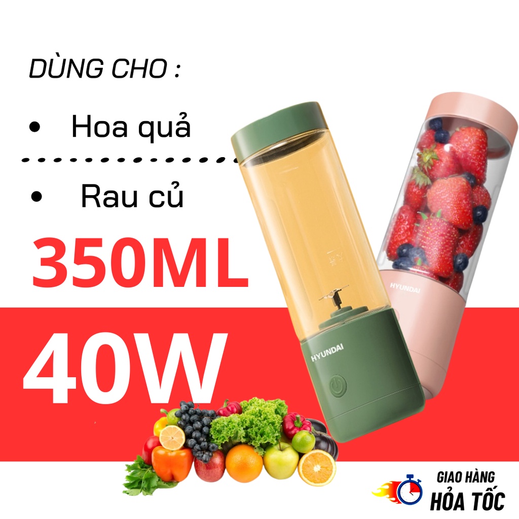 Máy Xay Sinh Tố Cầm Tay HYUNDAI Sạc Tích Điện 4 Lưỡi, Công Suất Lớn, Pin Trâu, Nhựa Tritan An Toàn Dung Tích 350ml, Nhựa ABS Chống Vỡ Bền Bỉ Máy Xay Sinh Tố Máy Xay Sinh Tố Cầm Tay Máy Xay Sinh Tố Đa Năng Máy Xay Máy Xay Sinh Tố Mini