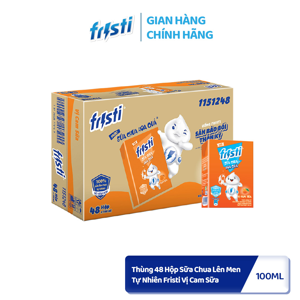 Thùng 48 Hộp Sữa Chua Lên Men Tự Nhiên Fristi Vị Cam Sữa 100ml (48x100ml)