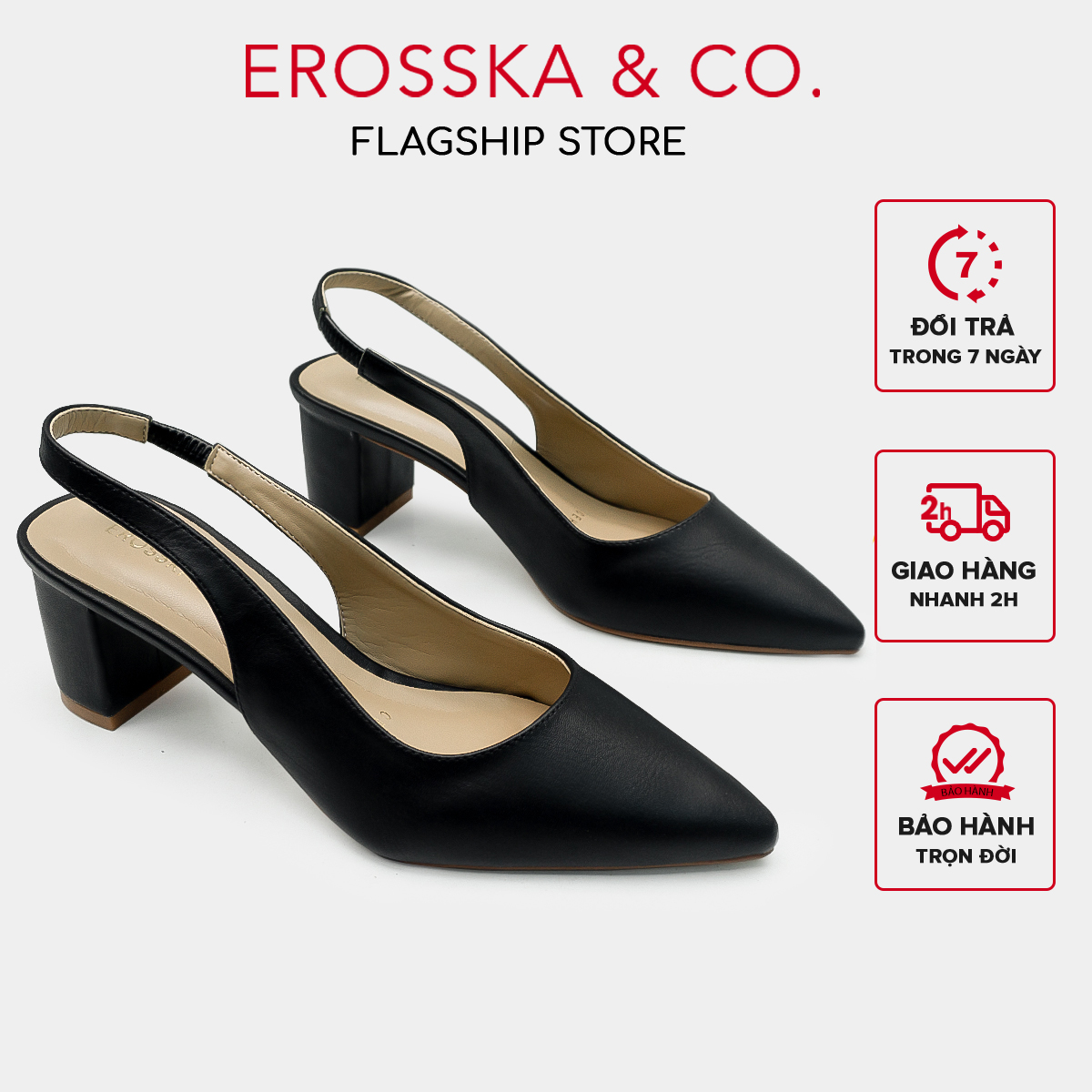 Giày cao gót slingback Erosska thời trang nữ kiểu dáng basic màu nude - EH015