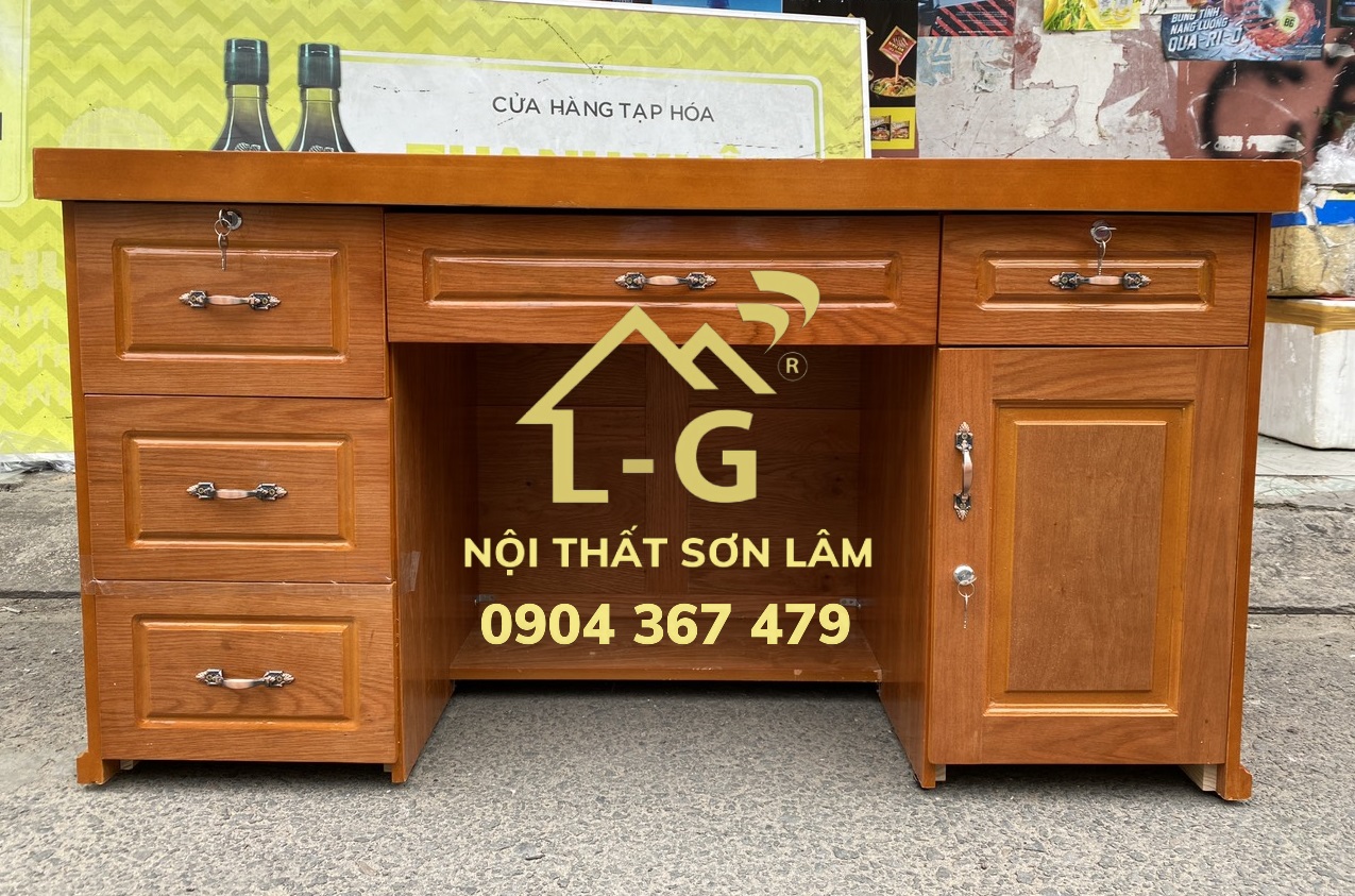 Bàn làm việc gỗ sồi gỗ nguyên khối màu nâu- ngang 1m4,1m6