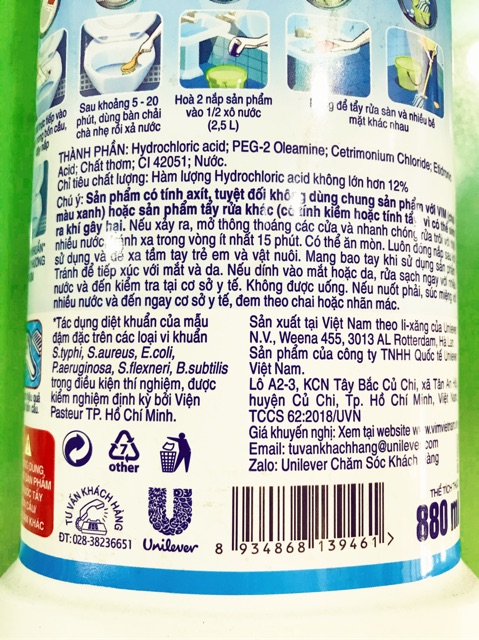 Gel tẩy rửa VIM trắng sáng 880ml (Chai)