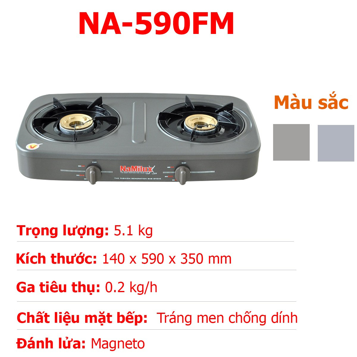 Bếp gas đôi namilux na 590fm - hàng chính hãng