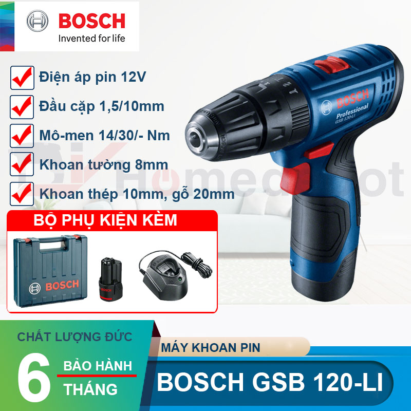 Máy khoan vặn vít dùng pin 12V Bosch GSB 120-LI GEN II NEW ( 3 chế độ )2pin, 1 sạc