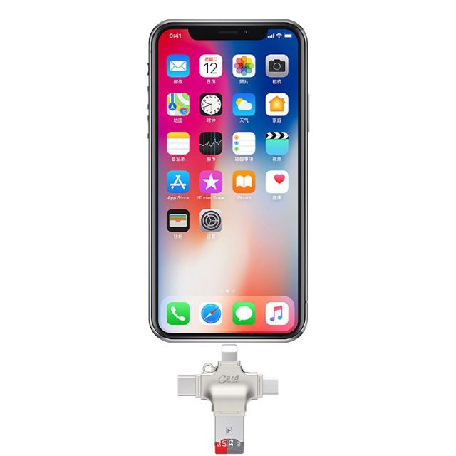 Đầu Đọc Thẻ 4 In 1 Otg, Usb, Type - C, Ios Card Reader
