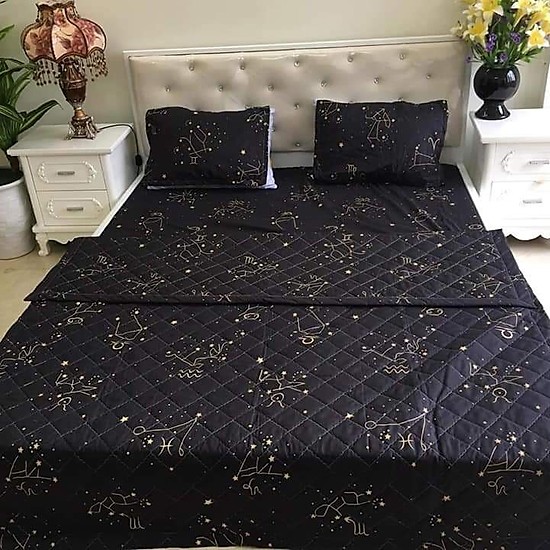 Bộ 3 Món Ga Gối ( 1 ga bọc và 2 áo gối nằm) Mẫu Sao Đen