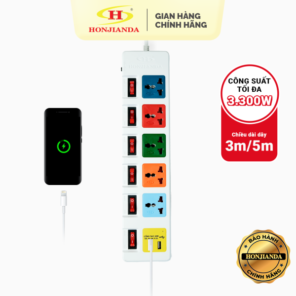 Bảng giá Ổ cắm điện đa năng Có USB Honjianda Mã 06 Nhiều công tắc Dây 3m/5m - an toàn chống quá tải