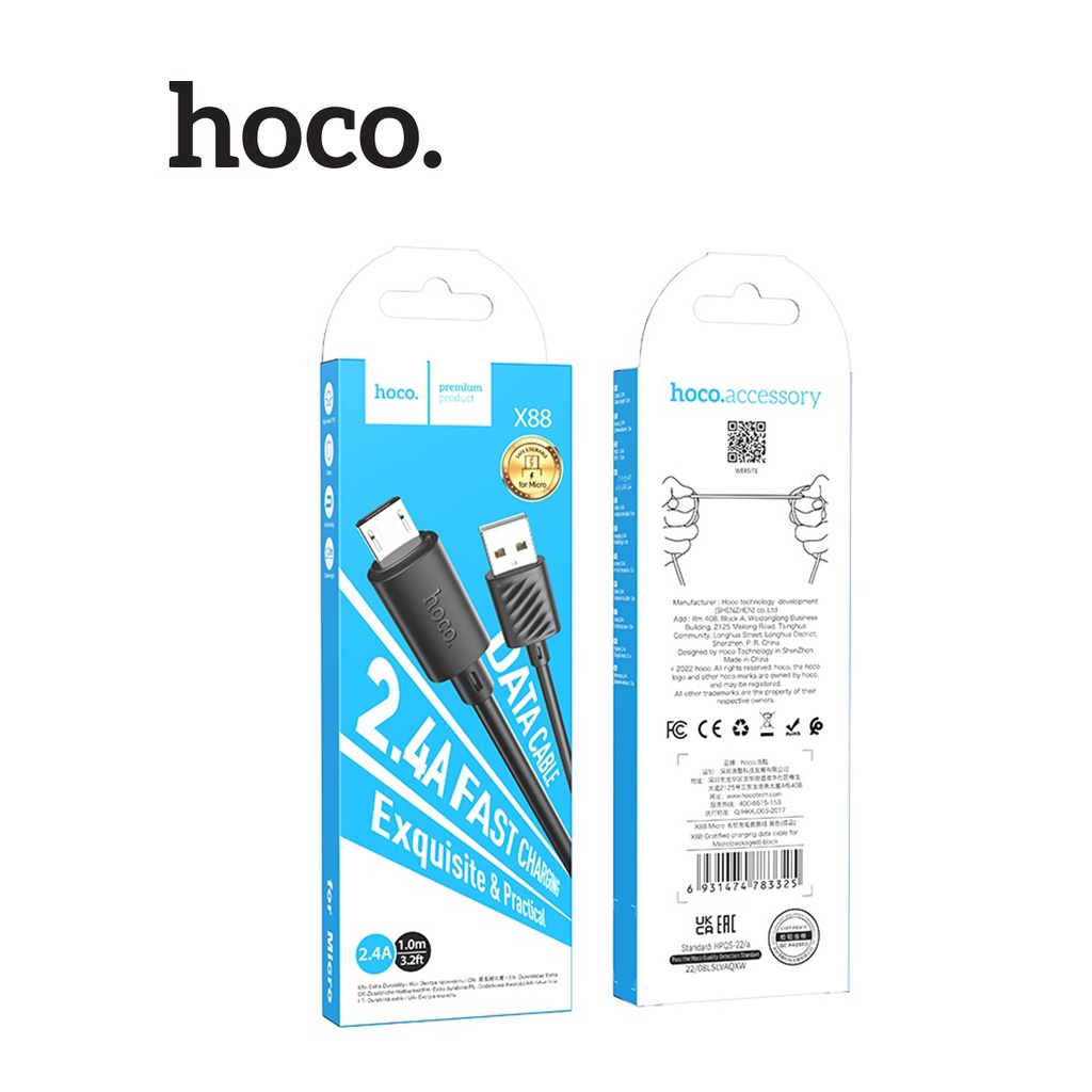 Cáp sạc Hoco X88 Micro sạc nhanh 2.4A đồng bộ data cho Android dài 1M ( Đen )