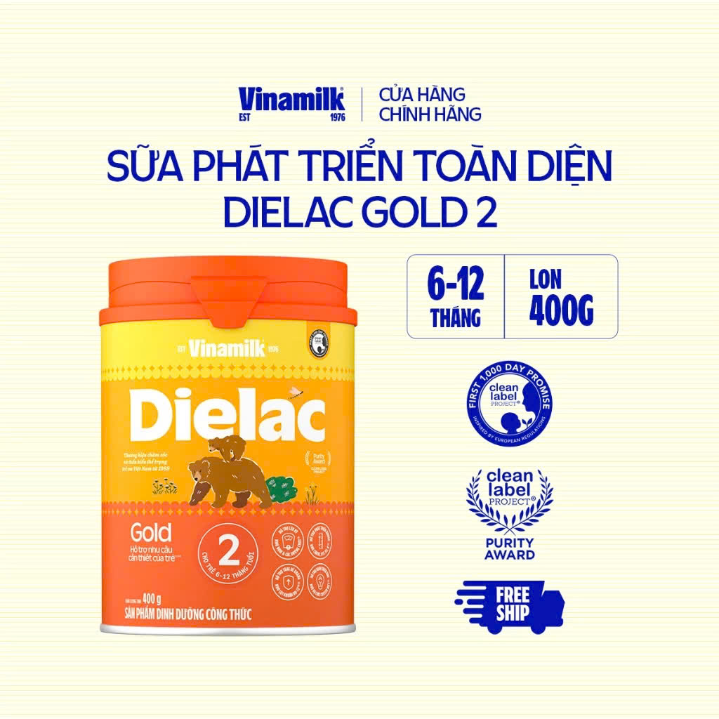 (Expiration Date April 2027) (New Model with Points) Vinamilk Dielac Gold Powder Milk 2 Cans 400g.