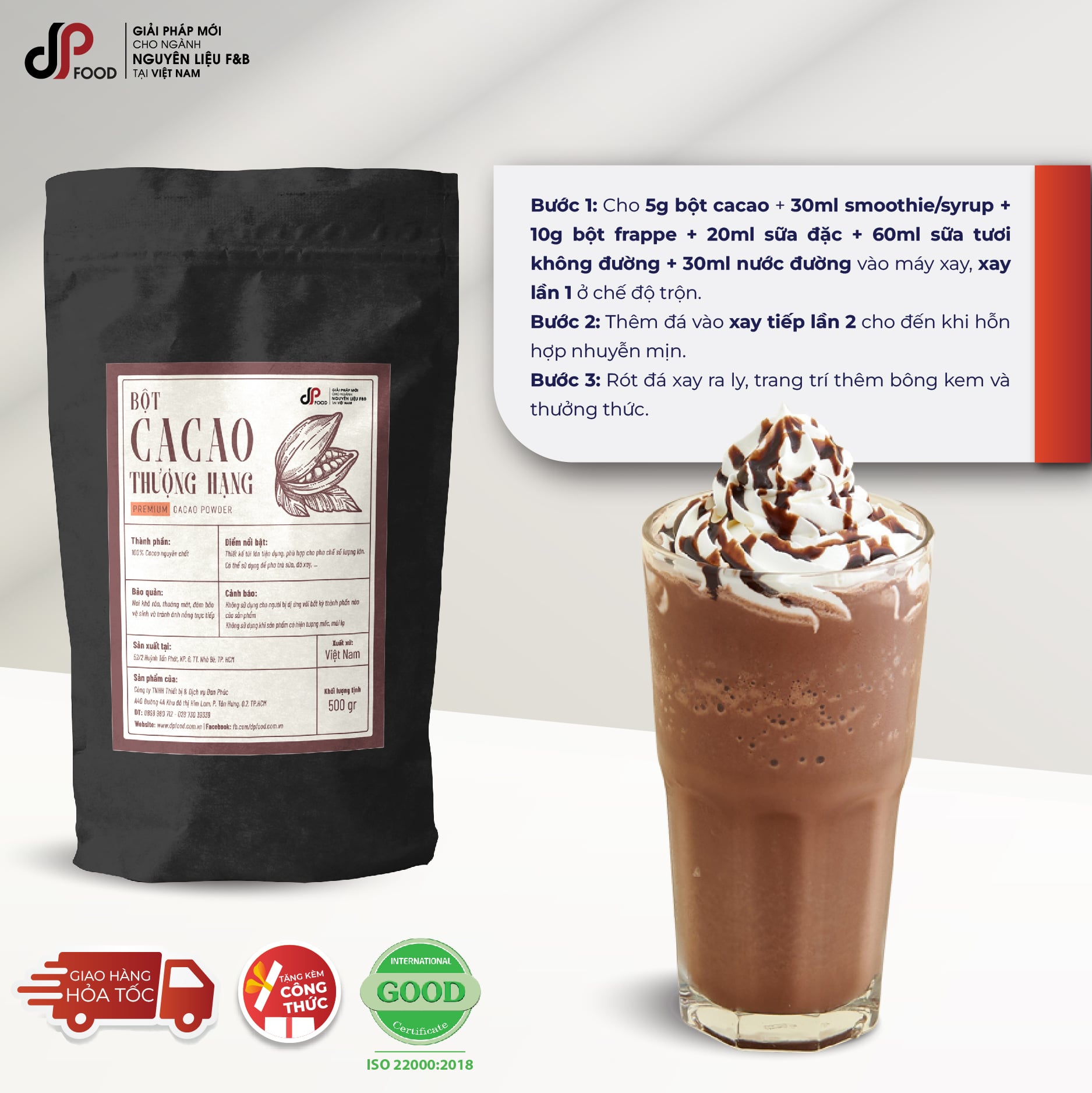 Bột Cacao Thượng Hạng DP Food 500g
