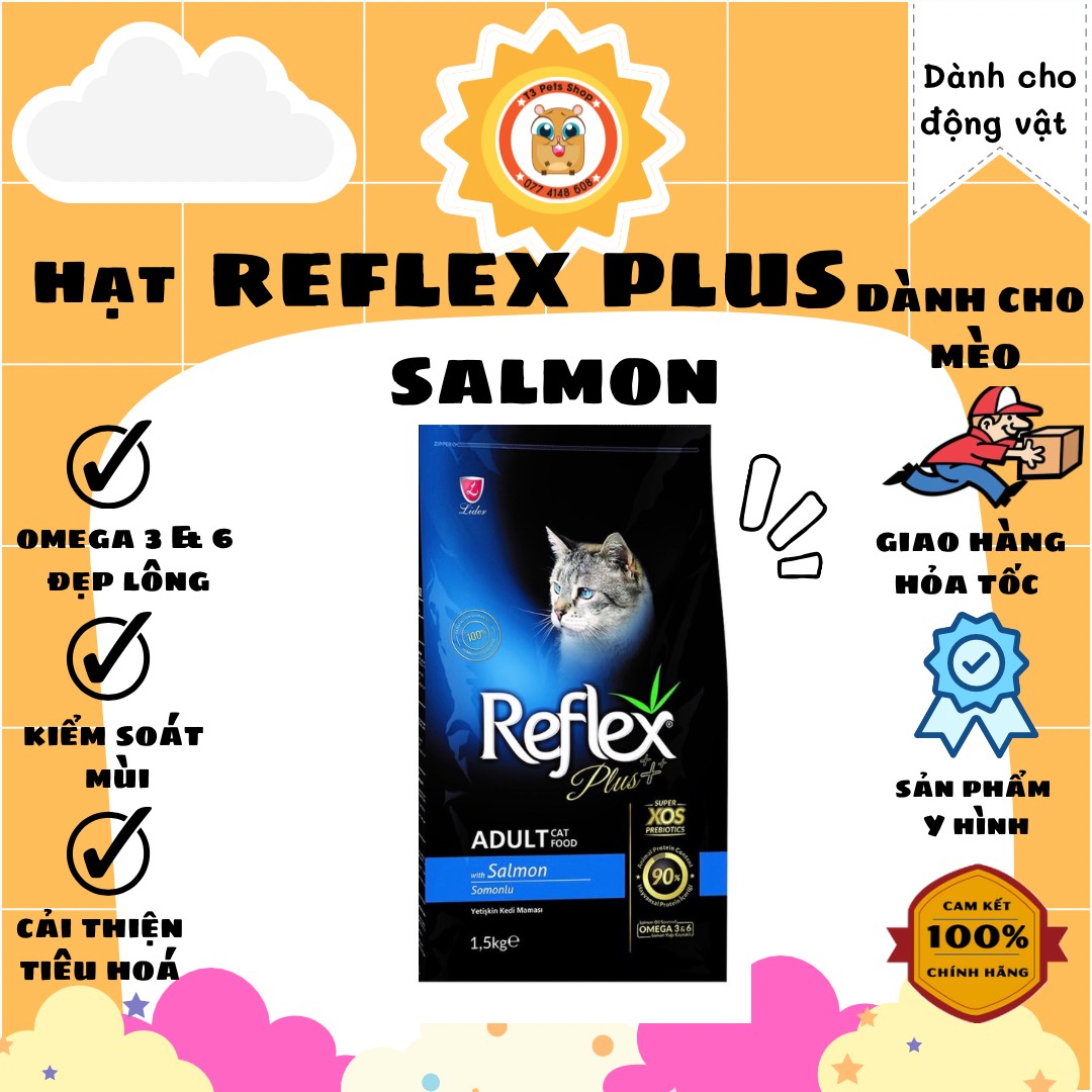 Thức ăn hạt reflex plus cho mèo lớn vị cá hồi 1kg - 1,5kg