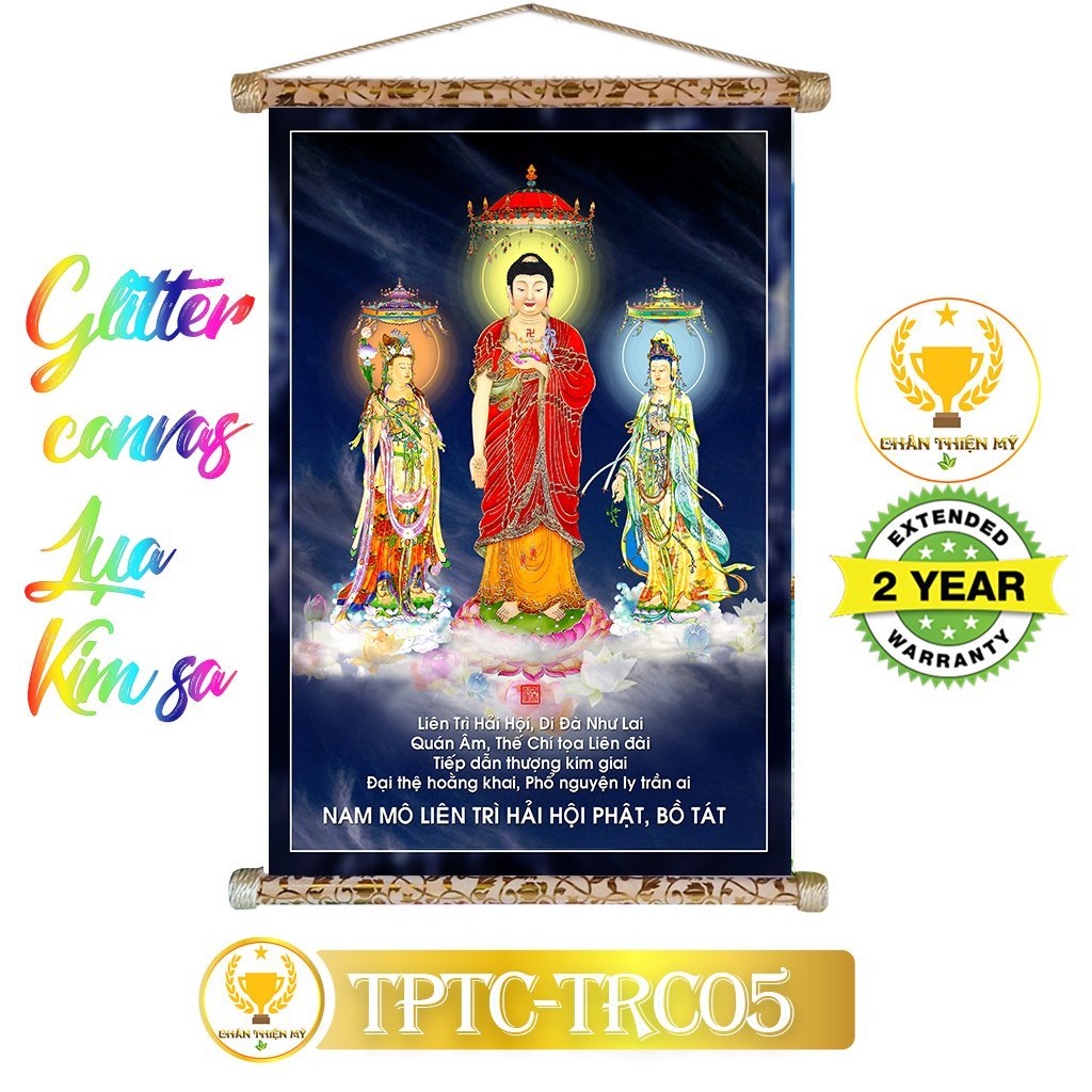 Tranh Kim Sa Tam Thế Phật - Tây Phương Thánh Chúng 40x60cm