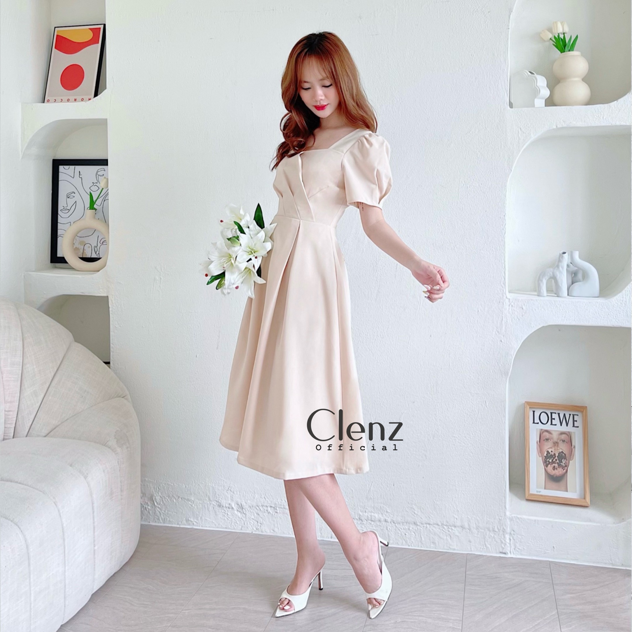 [ Clenz - Váy thiết kế cao cấp ] Đầm nude dáng dài dự tiệc dạo phố D09
