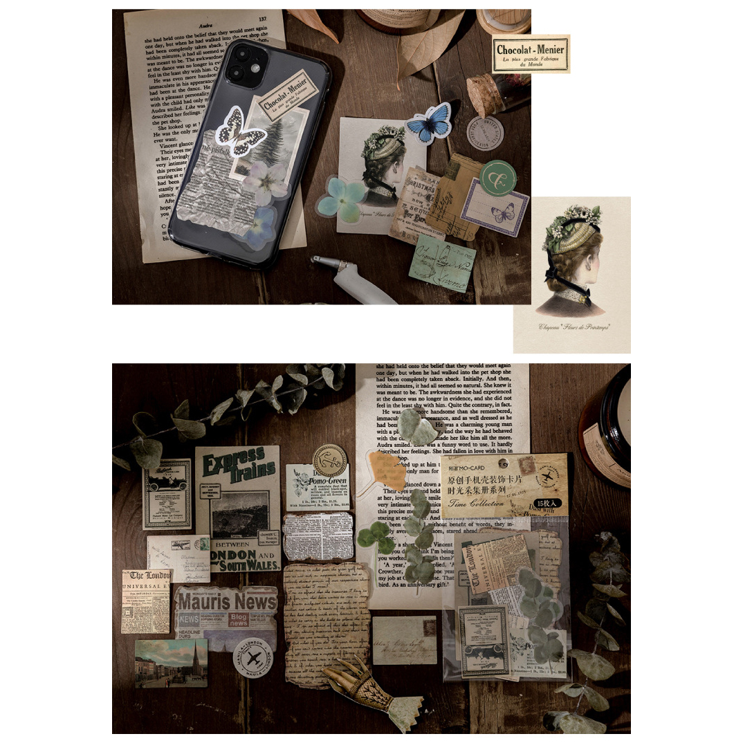 Sticker retro nhà máy gió trang trí Scrapbook, sổ tay, vở (set 15 sticker) - [ 104 ]