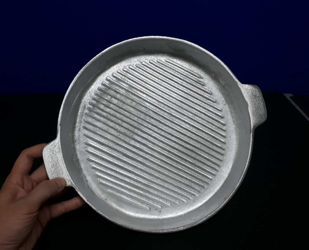 Chảo gang đúc nướng thịt đk 27cm kẻ