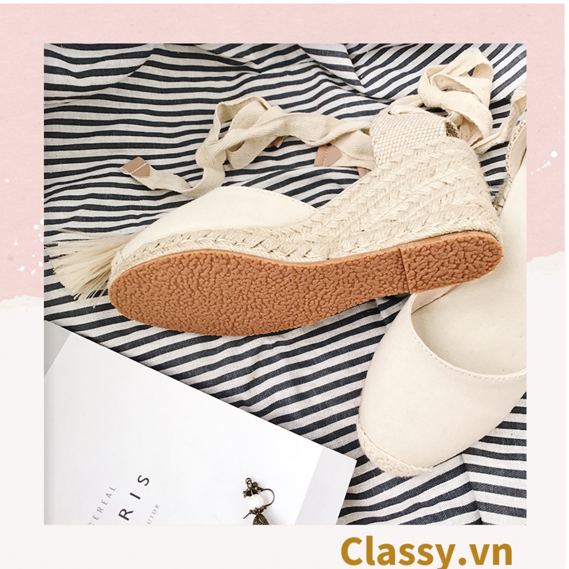 Classy [CÓ SẴN] GIÀY CÓI ĐẾ XUỒNG QUAI GIÀY CỘT NƠ [G421]