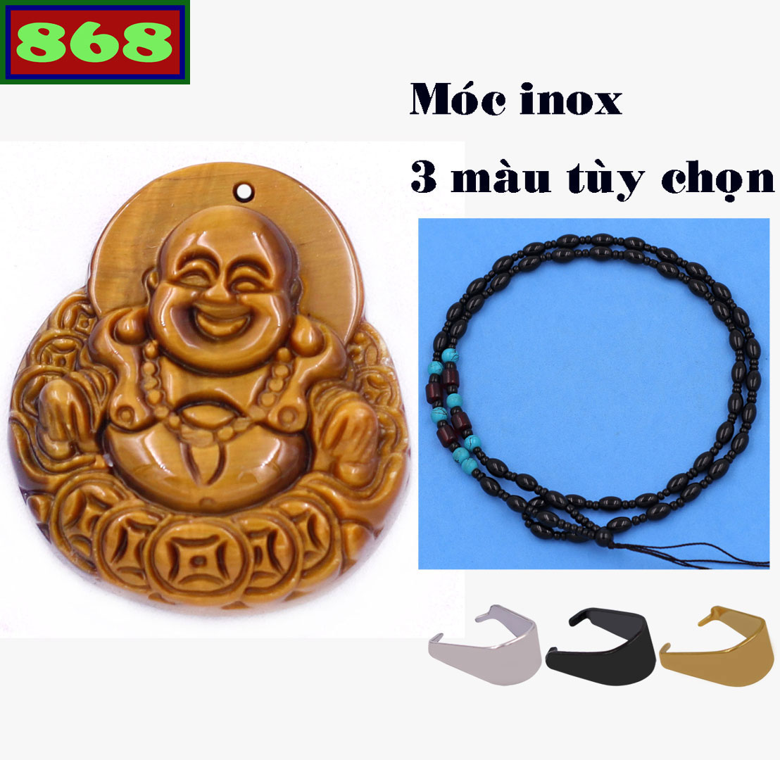 Face Maitreya Buddha stone tiger eye gold Black 4 cm attached necklace beads chain stone rice black + hook stainless steel, pendant laughing Buddha