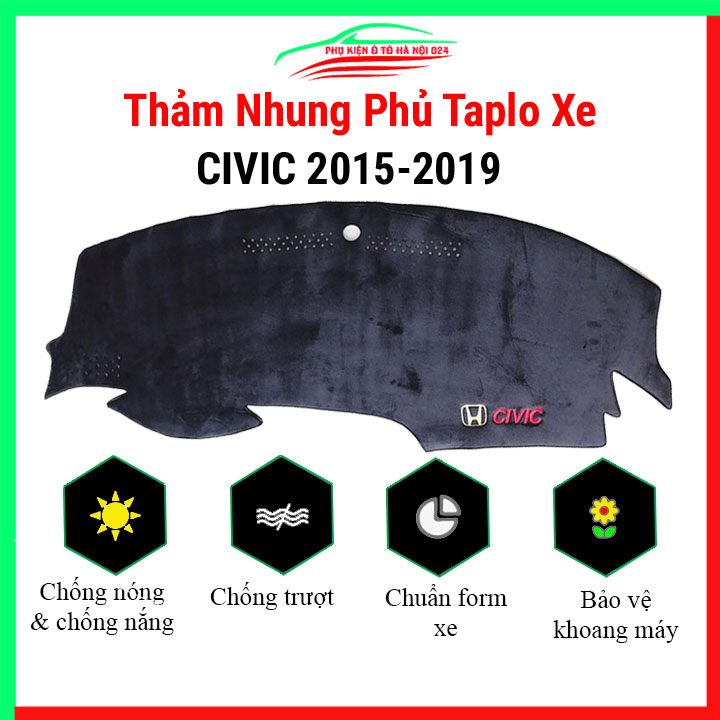 Thảm taplo ô tô Honda Civic 2015-2019 cao cấp, thảm nhung lót taplo xe hơi chống nắng, cách nhiệt tốt