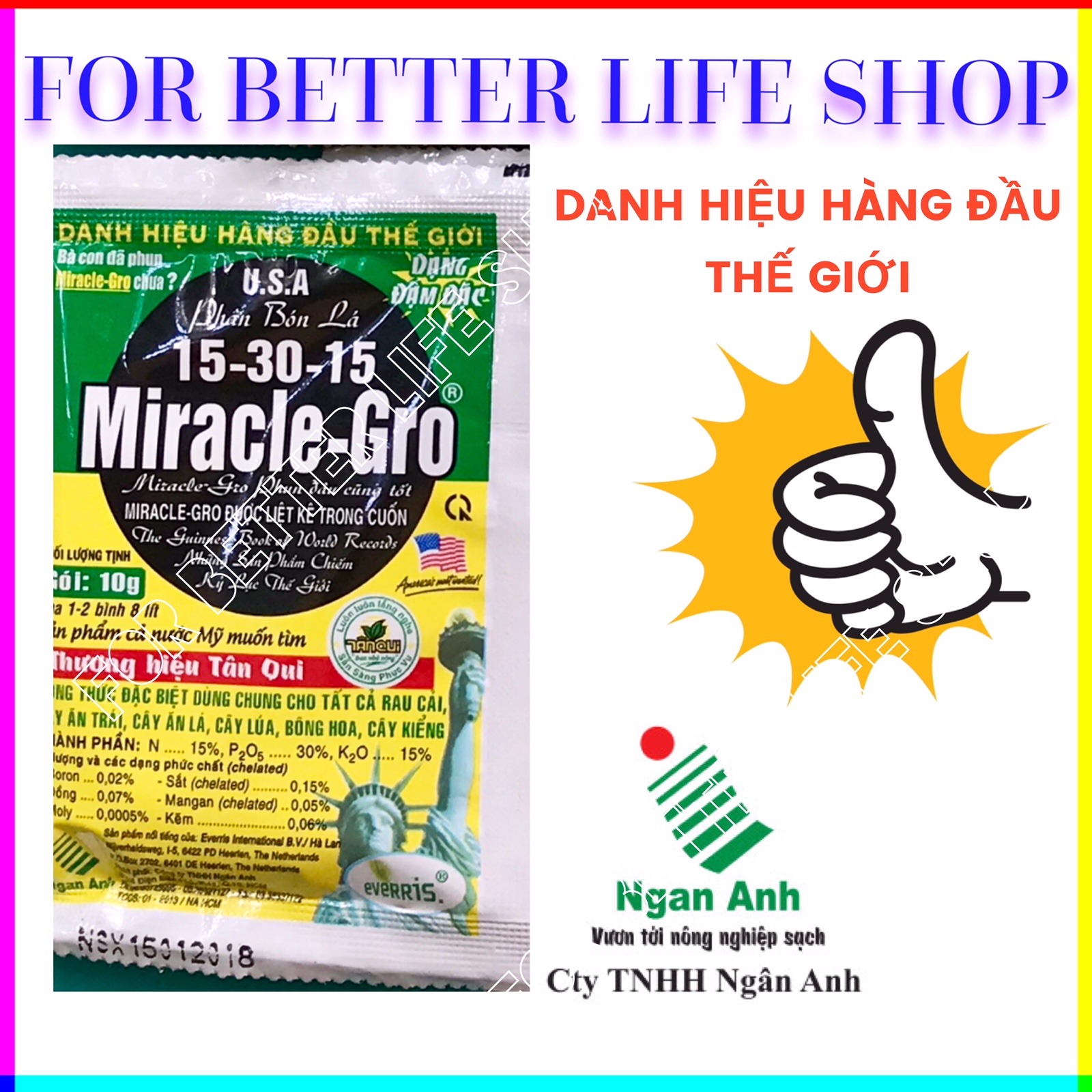 Bộ 10 gói Phân bón lá MIRACLE-GRO 15-30-15 (10gram, dể sử dụng).