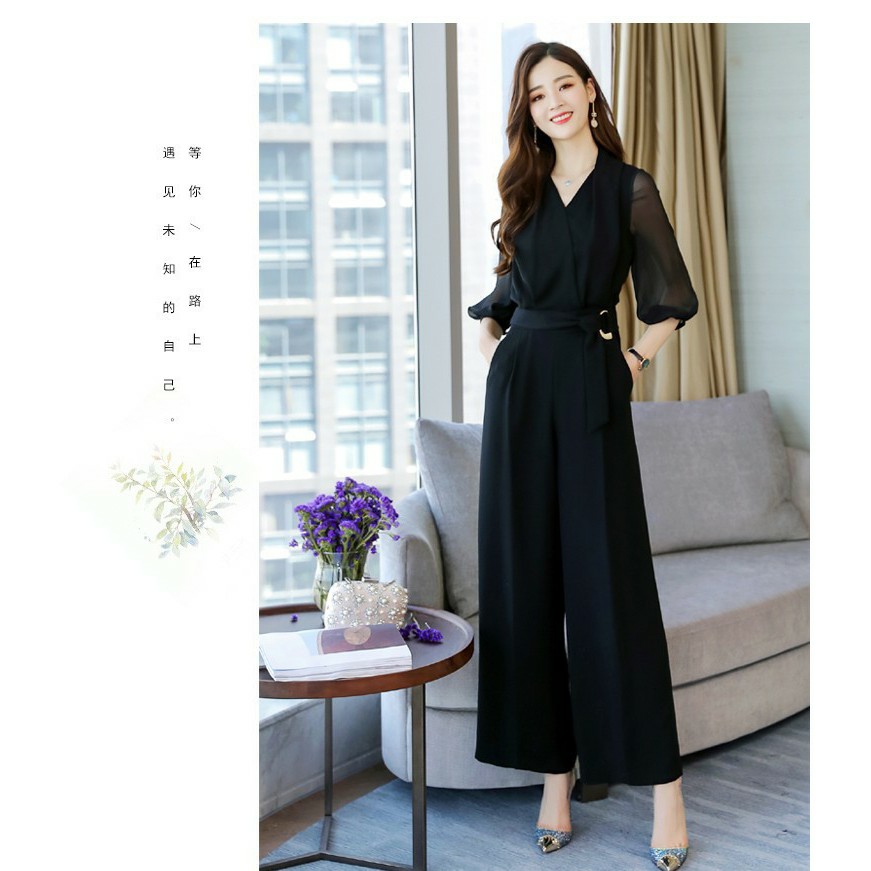 [HCM]Jumpsuit cổ V tay voan thanh lịch