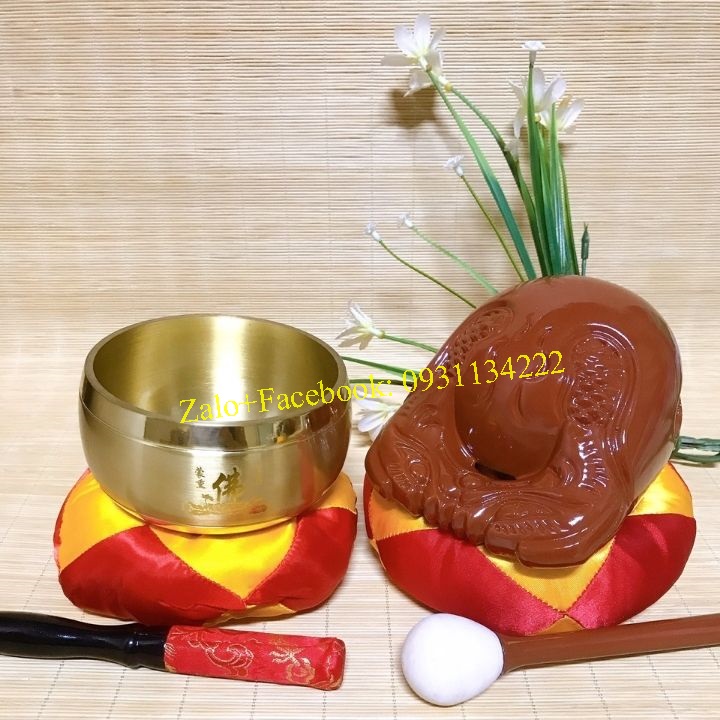 3.5 inches Taiwan Bell set sublingual Buddhism-brass and wood handiwork tray with drumsticks and pads included