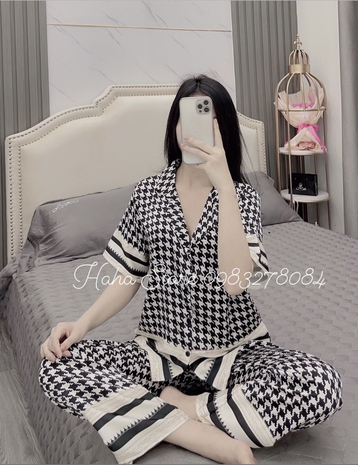 Bộ Đồ Pijama Lụa cộc tay mác SAM - LATIN Cao cấp