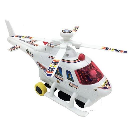 Hộp đồ chơi máy bay trực thăng trắng chạy pin có đèn nhạc