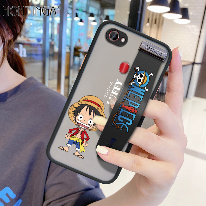 (Có Dây Đeo Cổ Tay) Hontinga Vỏ Trường Hợp Dành Cho OPPO, Ốp Lưng F7 F7 Pro Ốp Hoạt Hình Mờ Chống Sốc Ốp Điện Thoại Trong Suốt Luffy Ốp Lưng Bảo Vệ Toàn Bộ Ống Kính Camera Ốp Cứng