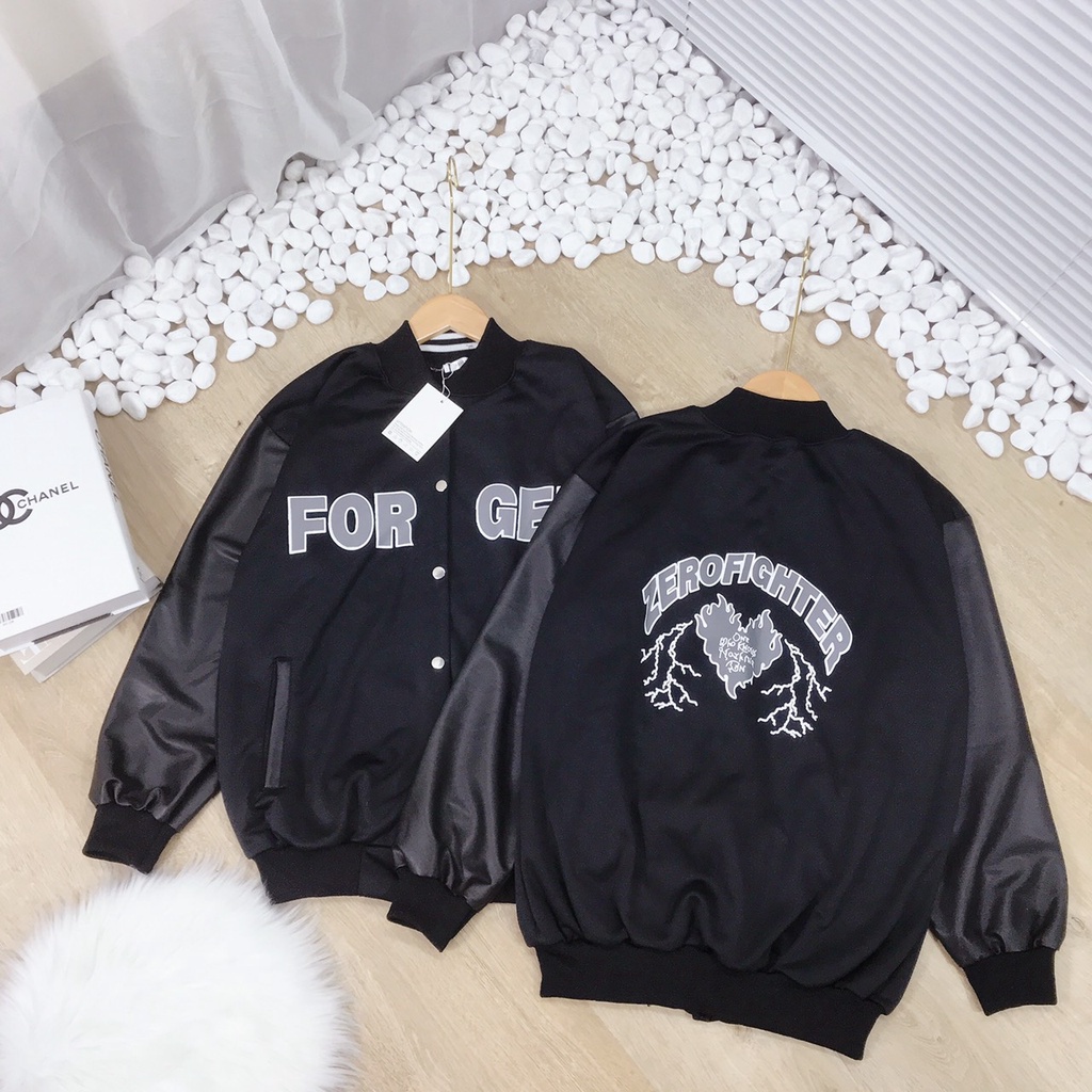 Áo Khoác Phối Tay Da, Áo Bomber Unisex FOR GET