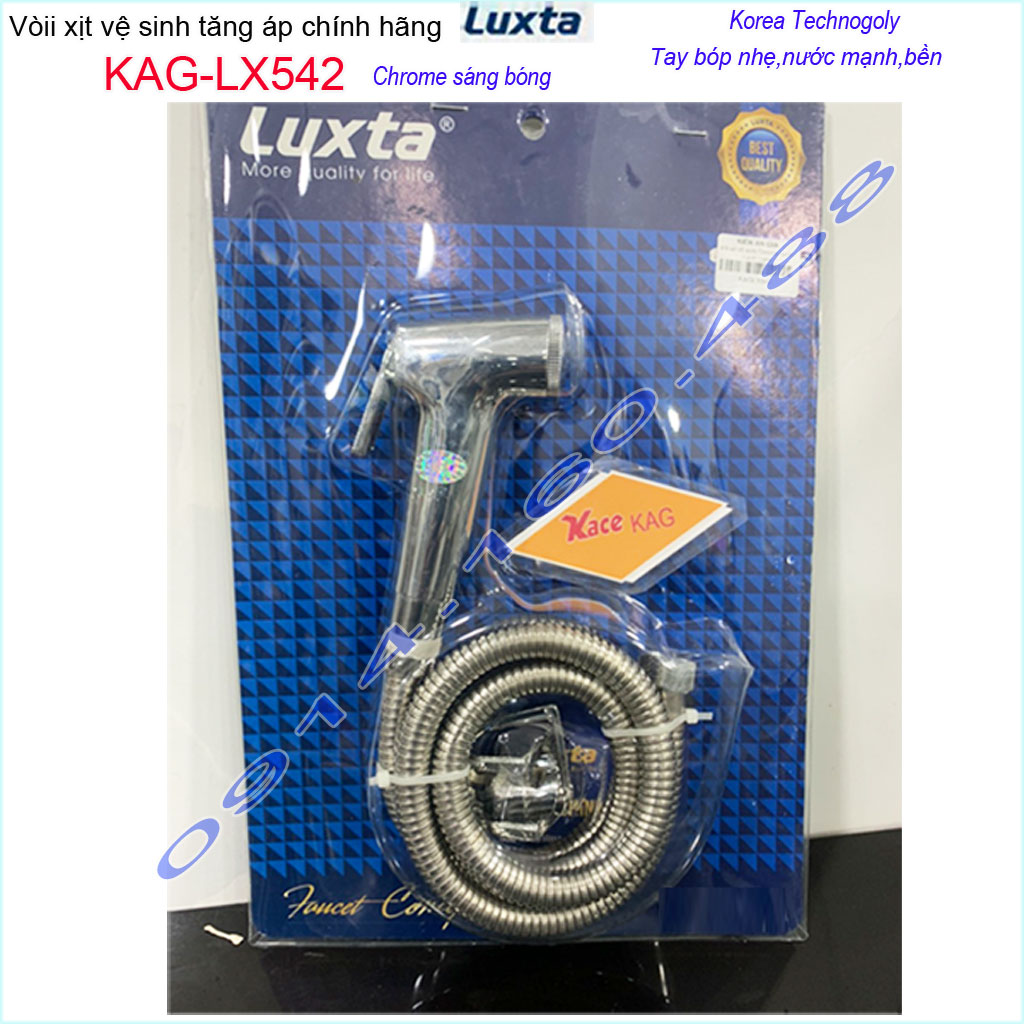 Vòi xịt vệ sinh Luxta KAG-LX542 màu inox bóng, dây xịt rửa nhà tắm màu Crome nước mạnh nhấn êm sử dụng tốt