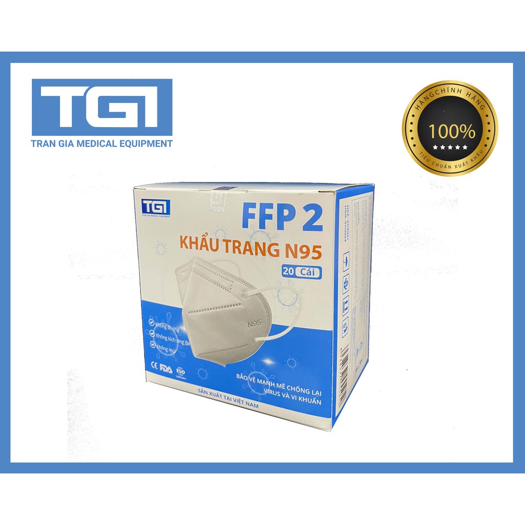 [HỘP 20C KO VAN][KHẨU TRANG N 95] Khẩu trang N95 không van TGI