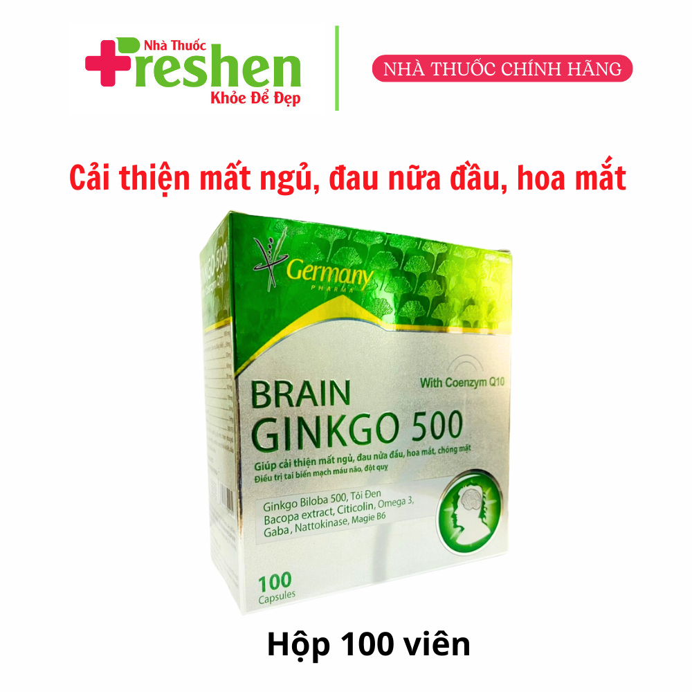 BRAIN Ginkgo 500 Giúp hoạt huyết tăng cường lưu thông máu hộp 100 viên chính hãng