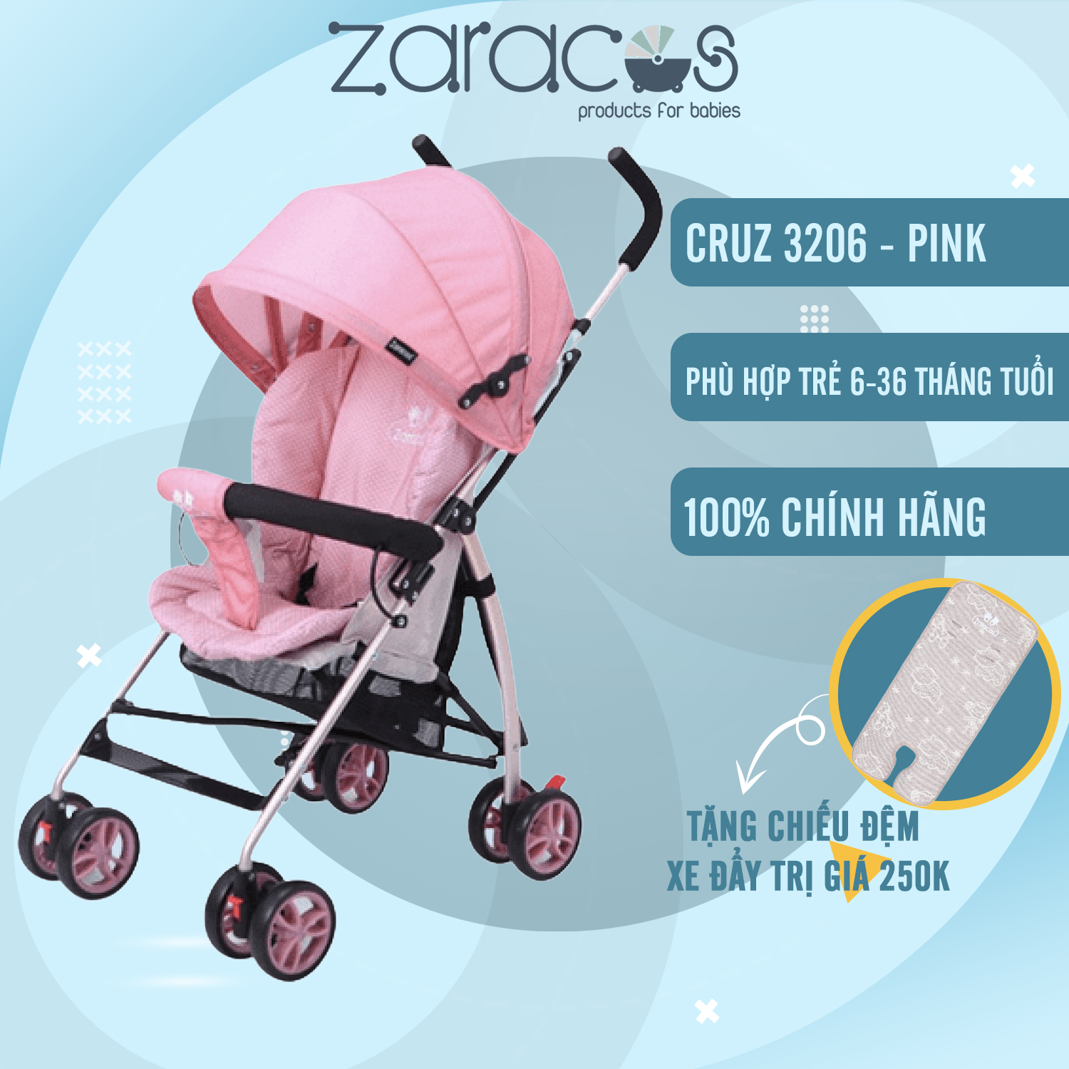 Xe đẩy cho bé Zaracos Cruz 3206 Pink Zaracos Việt Nam
