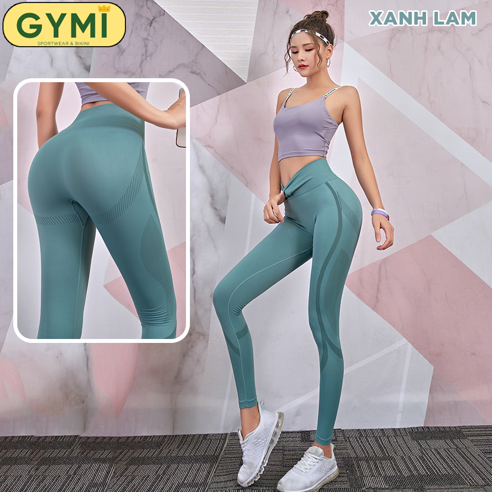 Quần tập Gym Yoga Nữ GYMI QD14 Lưng cao Nâng mông chất dệt kim cao cấp hoạ tiết vân nổi bật 2 ống quần, quần thể thao quần thể dục quần Yoga
