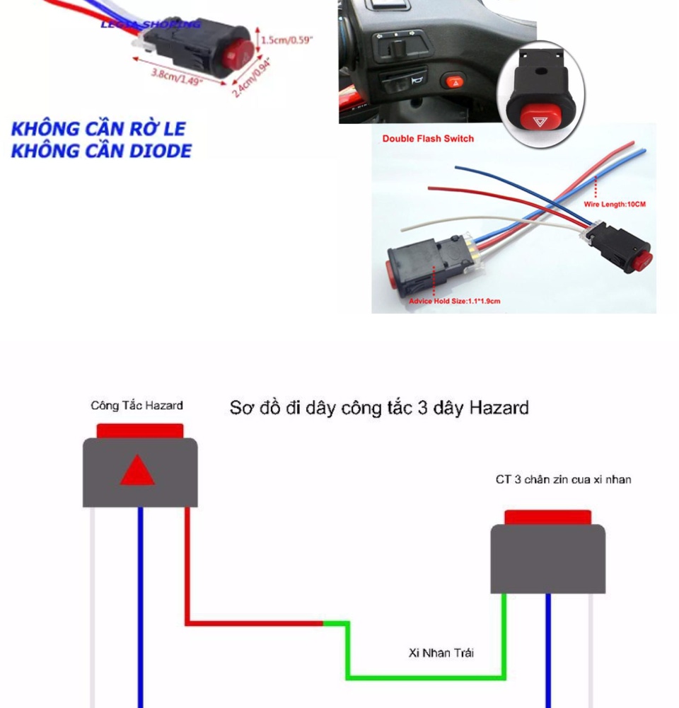 Công tắc Hazard nhấp nháy 4 bóng xi nhan