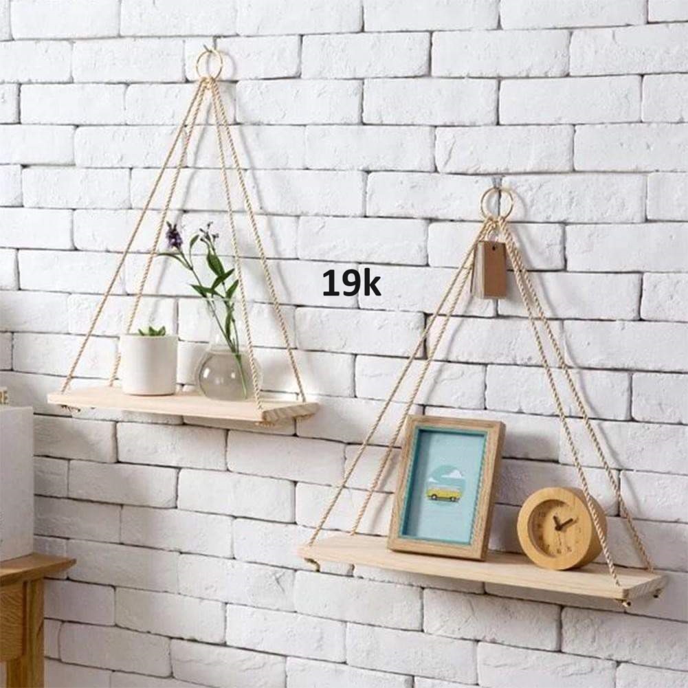 Kệ Treo Tường Dây Thừng 4 Tầng, Kệ Gỗ Decor Để Cây Và Đồ Trang Trí