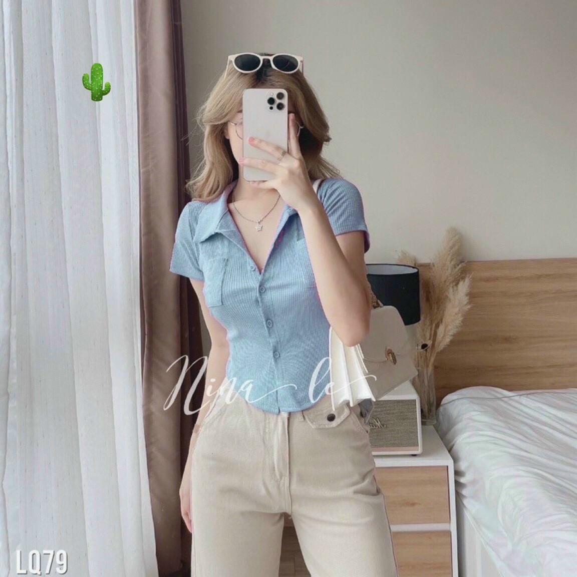 [HCM]Áo Croptop Trơn Cổ Bẻ
