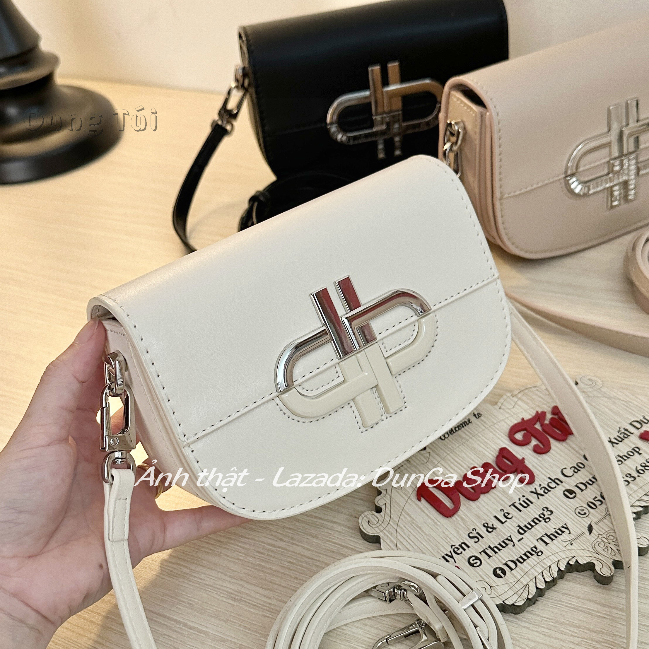 Túi nữ kẹp nách + đeo chéo size 18 form nhỏ gọn log đính pha lê full màu