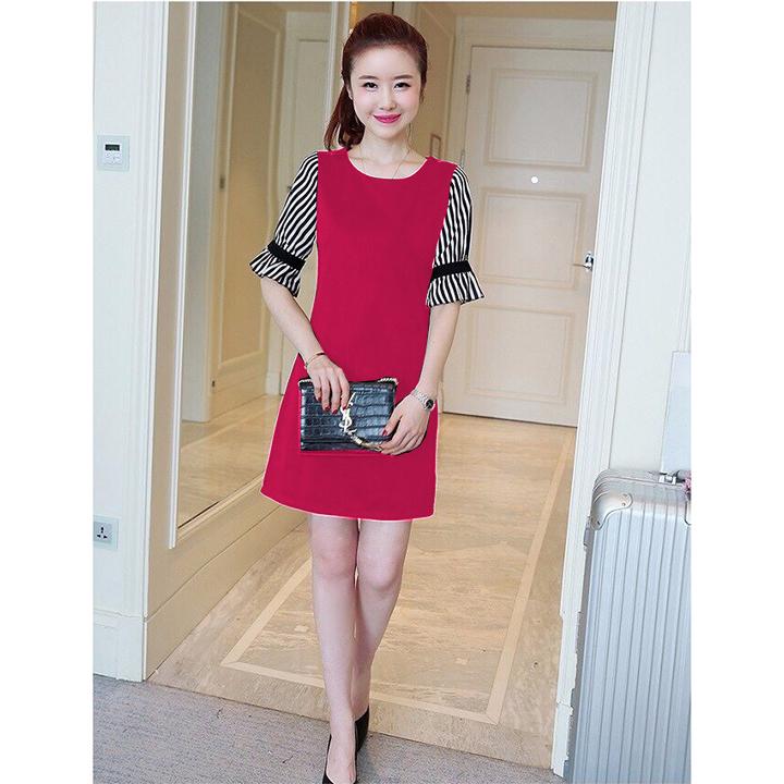 Đầm suông phối tay sọc