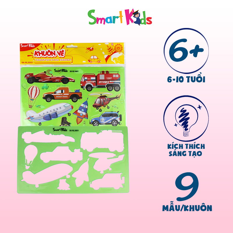 Thước kẻ khuôn trong suốt dành cho học sinh đi học tiểu học dùng để vẽ hình vui nhộn Smartkids
