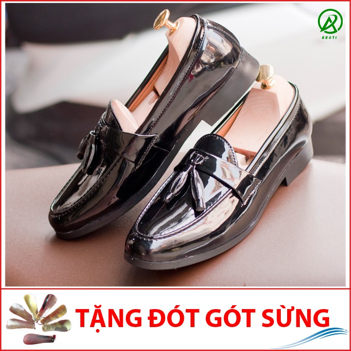 Giày lười nam chuông da bóng sang trọng đế khâu cao cấp - m512- kèm đón gót sừng