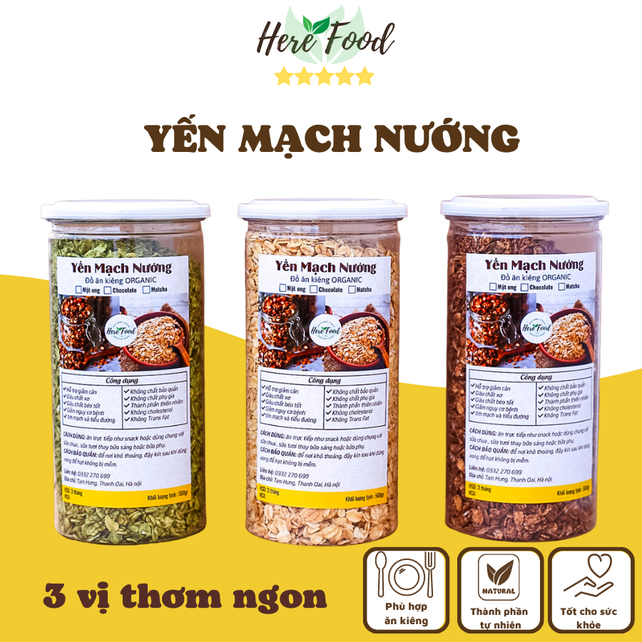 Yến mạch cán dẹp nướng 3 vị ăn liền giảm cân,ăn kiêng