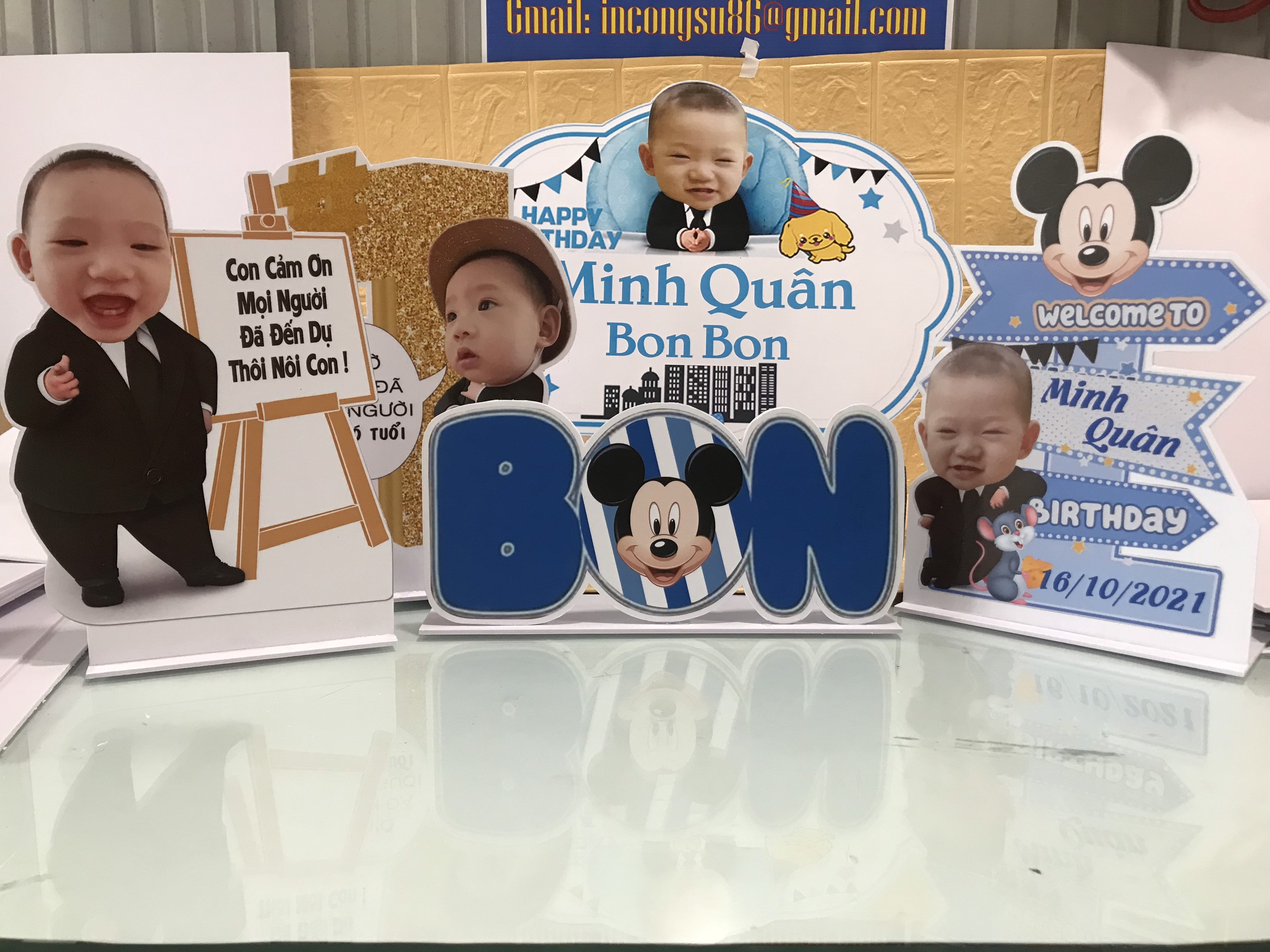 Set chibi để bàn trang trí sinh nhật  bé trai 1 tuổi