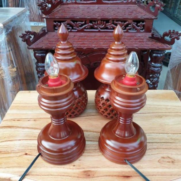 CẶP ĐÈN THỜ PHONG THUỶ GỖ HƯƠNG CAO 36CM