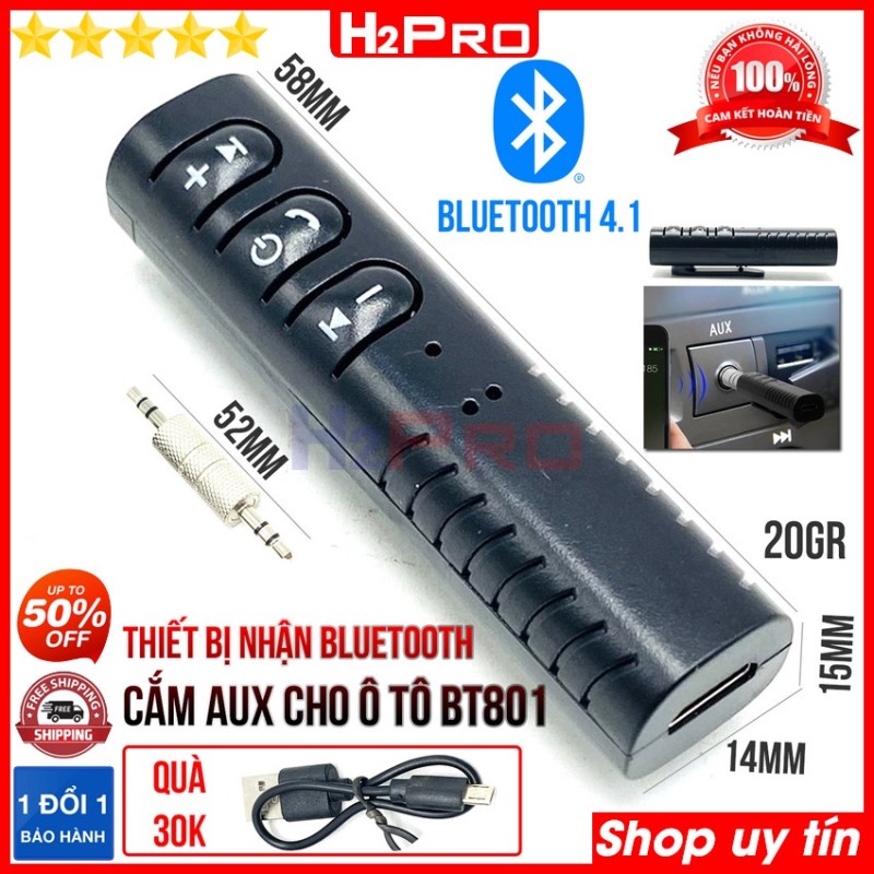 Bảng giá Thiết bị bluetooth cho xe hơi BT801 H2Pro cao cấp cắm jack AUX, thiết bị kết nối bluetooth cho amply-loa-tai nghe-TV-điện thoại tiện dụng (tặng dây sạc 30k) Phong Vũ