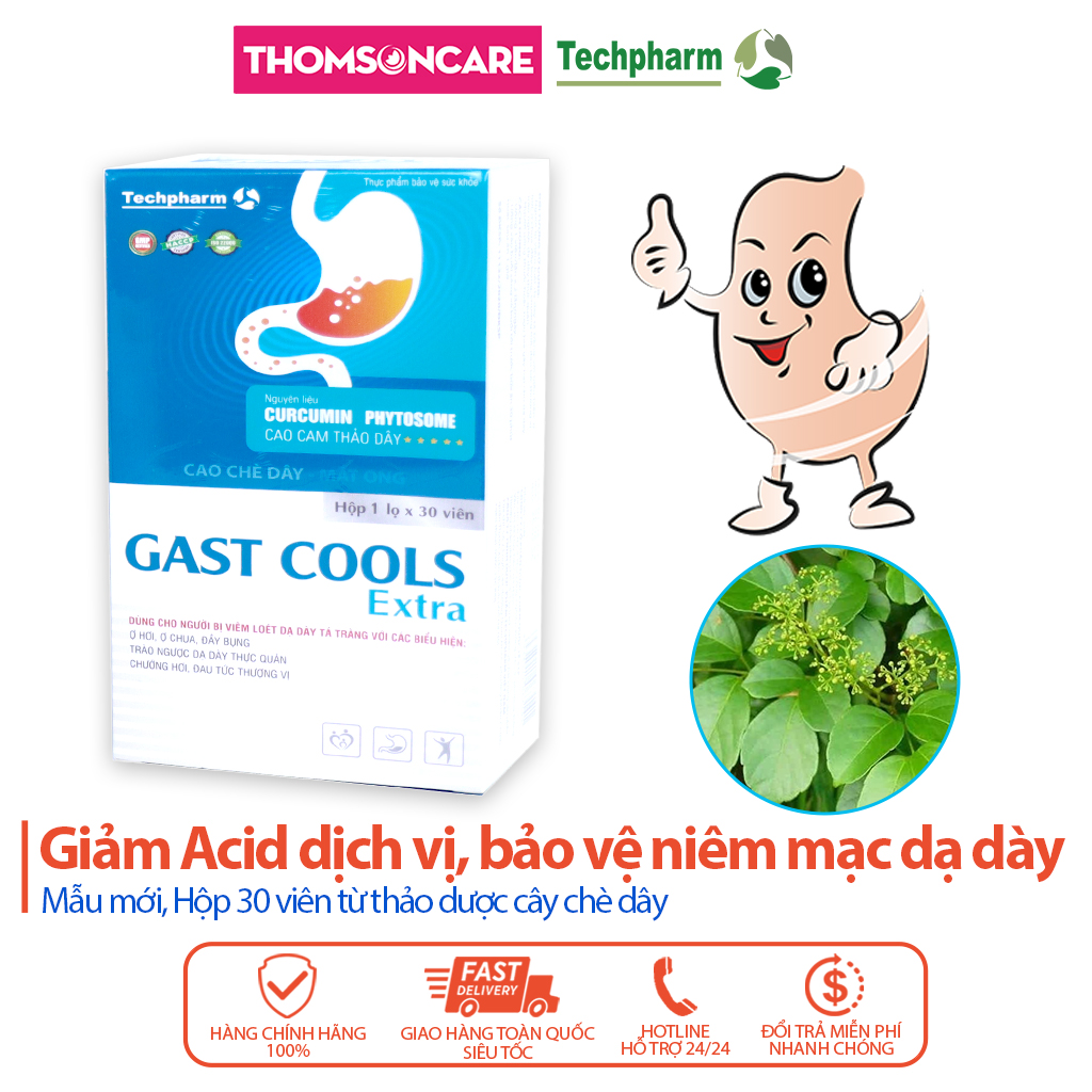 Giảm Axit dạ dày Gast Colls - Từ Cao chè dây bảo vệ niêm mạc dạ dày - Hộp 30 viên