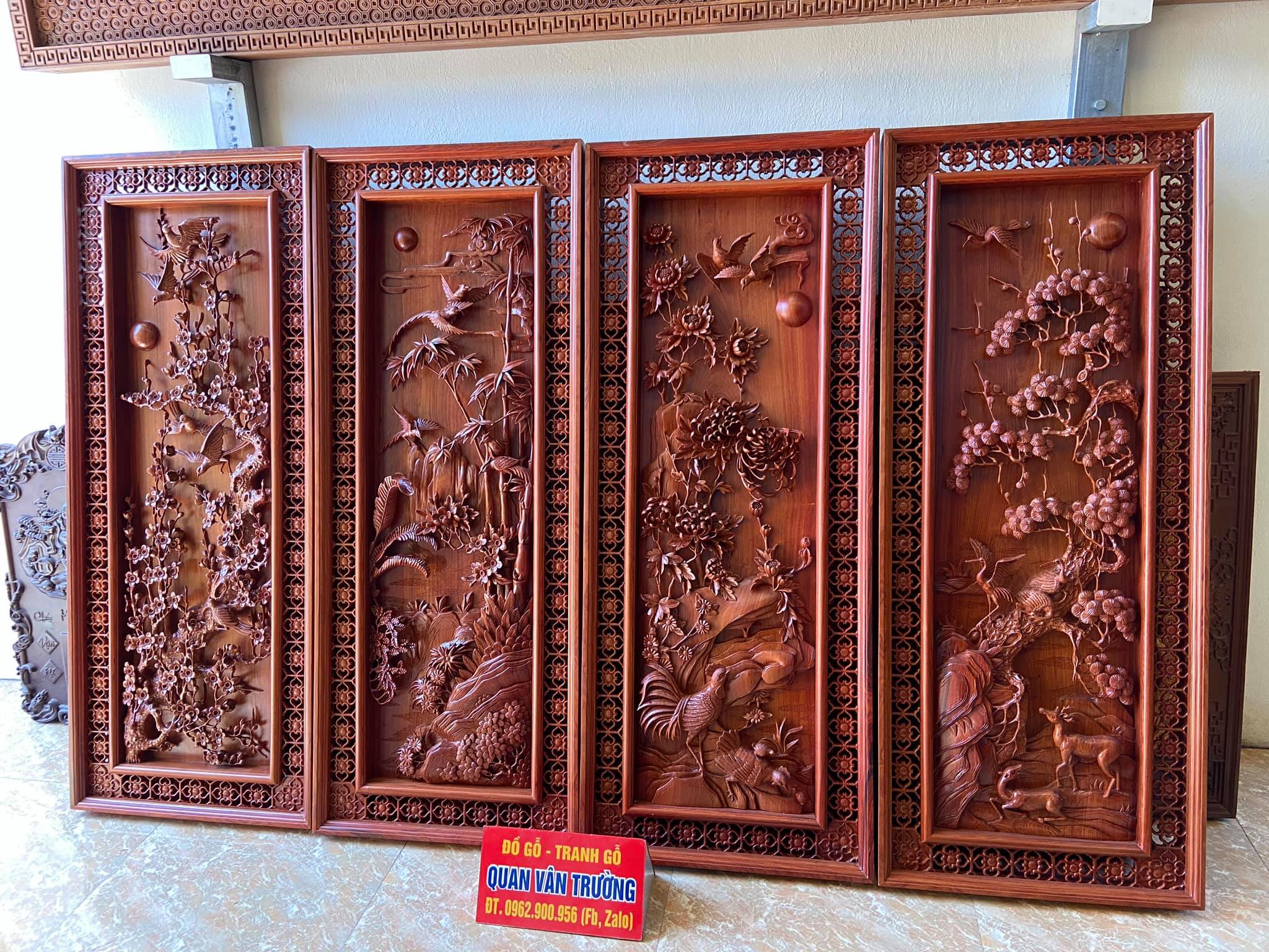 Tranh gỗ tứ quý gỗ trắc