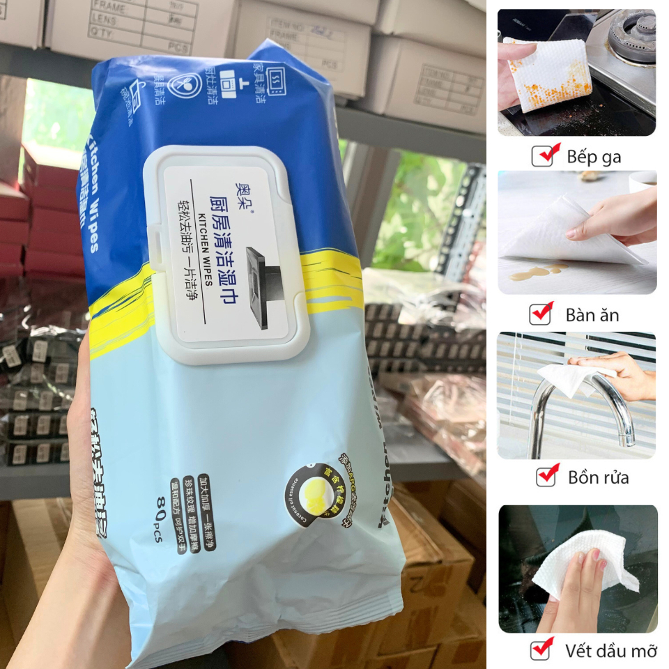 Giấy ướt lau bếp Khăn ướt Lau bếp đa năng 1 gói 80 miếng Siêu tiết kiệm